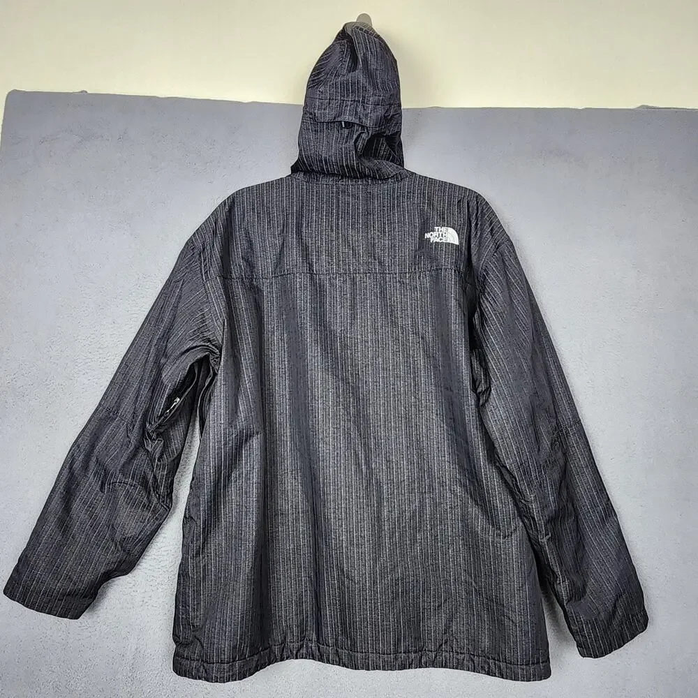 North Face Instigator Jacket Mens Large Gray Pinstripe Hooded Full Zip Insulated
